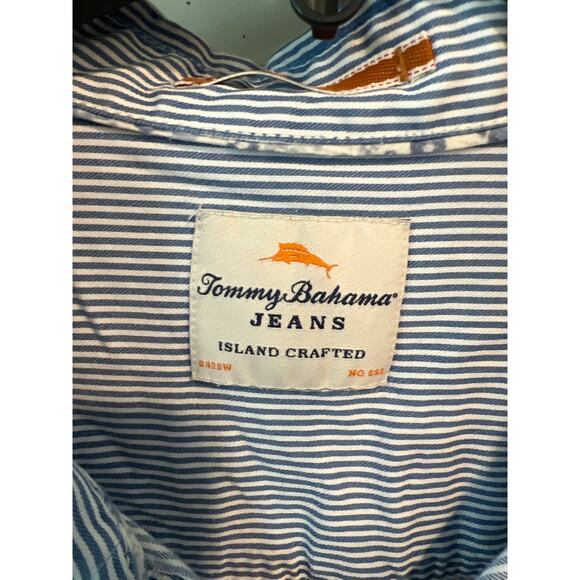 Tommy Bahama size XXL blue and white striped button down shirt - Picture 2 of 3
